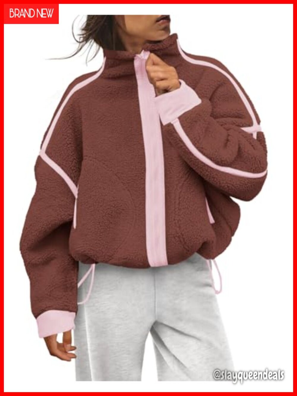 Womens Fleece Sherpa Jacket Zip Up Striped Winter Coat Fuzzy Sweatshirt